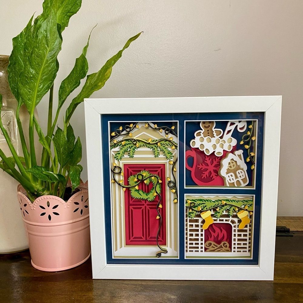 3D Christmas Door & Fireplace Shadowbox